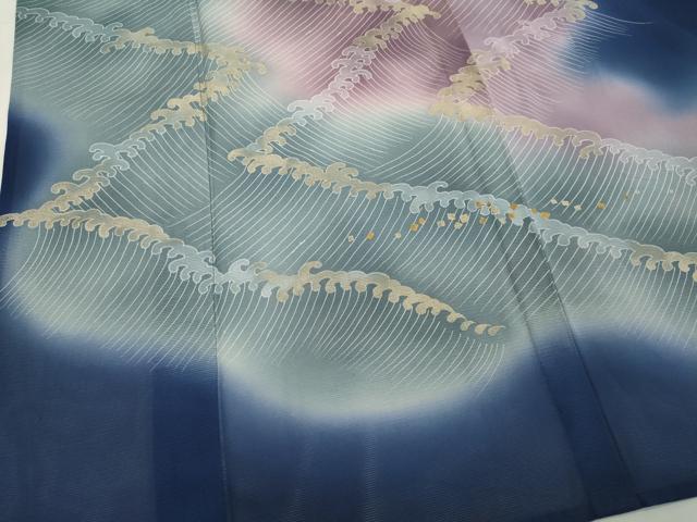 平和屋着物＊夏物 訪問着 絽 立波文 暈し染め 金彩 正絹 逸品