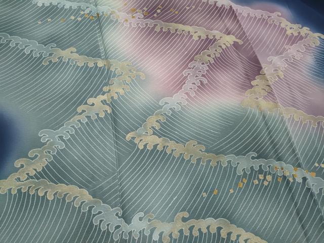 平和屋着物＊夏物 訪問着 絽 立波文 暈し染め 金彩 正絹 逸品