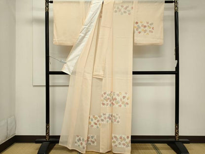平和屋着物＊夏物 訪問着 絽 刺繍 草花文 銀彩 正絹 逸品 CABB1731ou