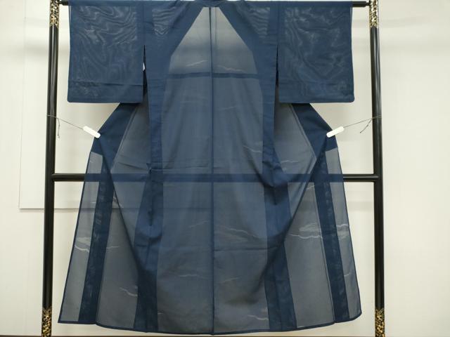 平和屋着物＊夏物 色無地 縦絽 雲取り紋紗 深縹色 正絹 逸品 CABB1732ou