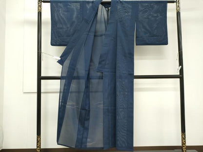 平和屋着物＊夏物 色無地 縦絽 雲取り紋紗 深縹色 正絹 逸品 CABB1732ou