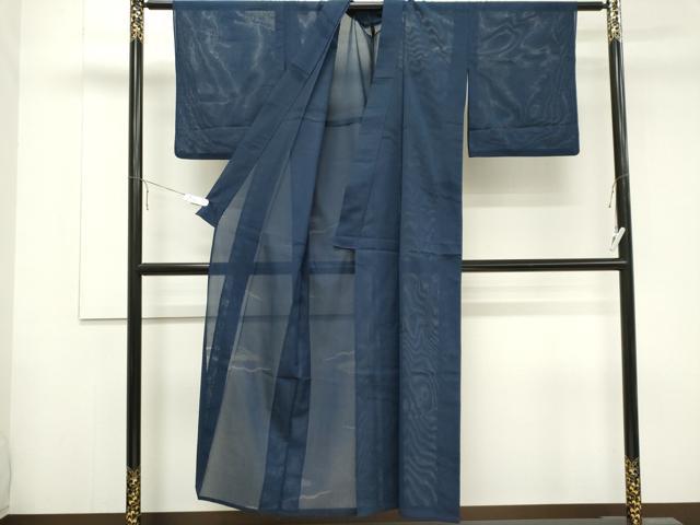 平和屋着物＊夏物 色無地 縦絽 雲取り紋紗 深縹色 正絹 逸品 CABB1732ou