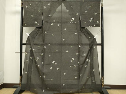 平和屋着物＊夏物 小紋 絽 舞花文 たたき染め 金彩 正絹 逸品 CABB1735ou