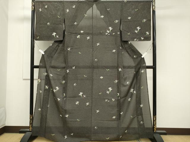 平和屋着物＊夏物 小紋 絽 舞花文 たたき染め 金彩 正絹 逸品 CABB1735ou