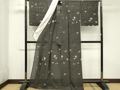 平和屋着物＊夏物 小紋 絽 舞花文 たたき染め 金彩 正絹 逸品 CABB1735ou