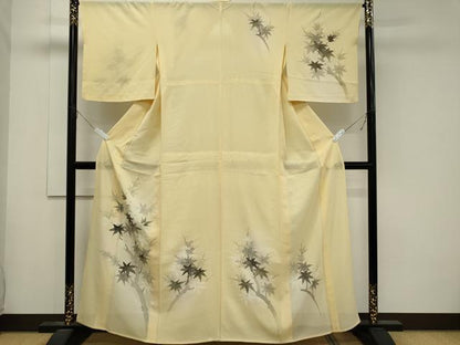 平和屋着物＊夏物 訪問着 絽 手描き 枝楓文 暈し染め 銀彩 正絹 逸品 CABB1738ou