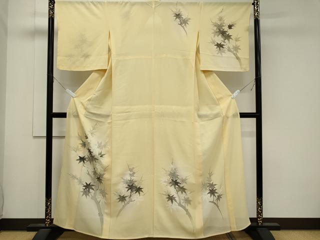 平和屋着物＊夏物 訪問着 絽 手描き 枝楓文 暈し染め 銀彩 正絹 逸品 CABB1738ou