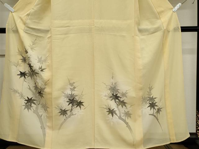 平和屋着物＊夏物 訪問着 絽 手描き 枝楓文 暈し染め 銀彩 正絹 逸品 CABB1738ou