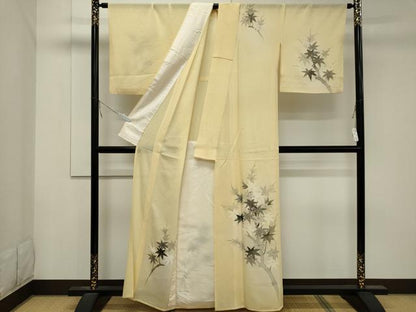 平和屋着物＊夏物 訪問着 絽 手描き 枝楓文 暈し染め 銀彩 正絹 逸品 CABB1738ou