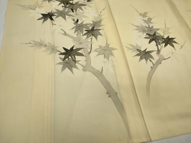 平和屋着物＊夏物 訪問着 絽 手描き 枝楓文 暈し染め 銀