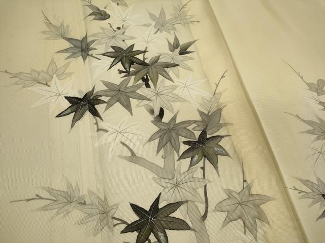 平和屋着物＊夏物 訪問着 絽 手描き 枝楓文 暈し染め 銀彩 正絹 逸品 CABB1738ou