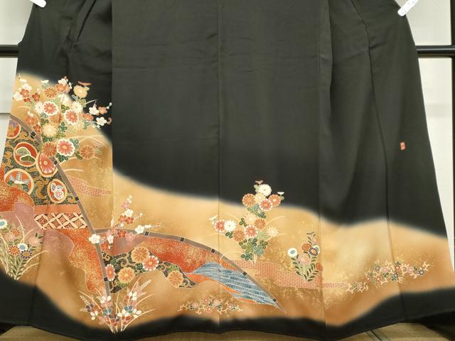 平和屋着物■豪華黒留袖 作家物 吉祥草花文 金彩 正絹 逸品 CABB1740ou