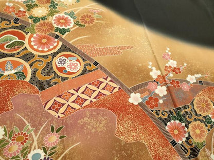 平和屋着物■豪華黒留袖 作家物 吉祥草花文 金彩 正絹 逸品 CABB1740ou