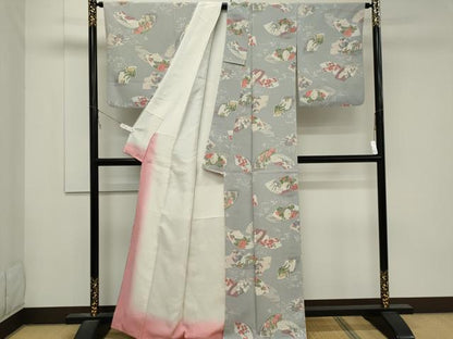 平和屋着物■上質な小紋　地紙花鳥文　金彩　正絹　逸品　CABB1757ou