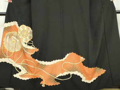 平和屋着物■豪華黒留袖 駒刺繍 鏡裏吉祥花文 暈し染め 金彩 正絹 逸品 CABB1782ou