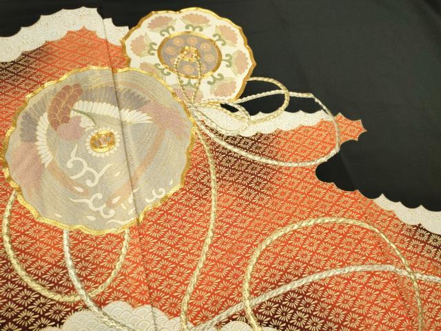 平和屋着物■豪華黒留袖 駒刺繍 鏡裏吉祥花文 暈し染め 金彩 正絹 逸品 CABB1782ou