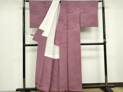 平和屋着物■上質な色無地　流水地紋　京紫色　正絹　逸品　CABB1788ou