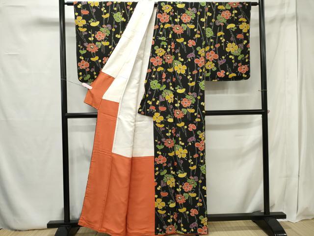 平和屋着物■上質な小紋　枝花文　黒地　正絹　逸品　CABB1831ou