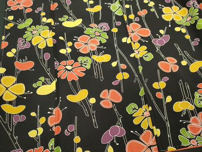 平和屋着物■上質な小紋　枝花文　黒地　正絹　逸品　CABB1831ou