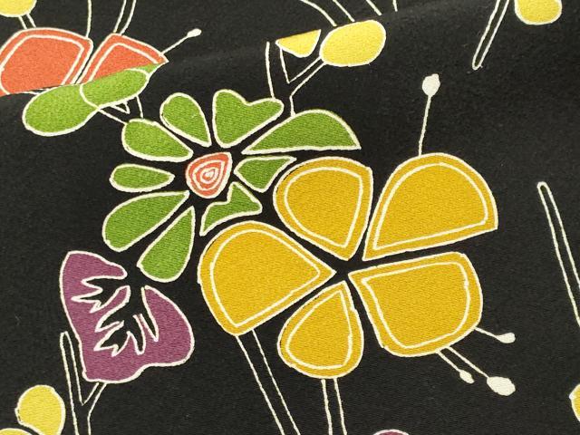 平和屋着物■上質な小紋　枝花文　黒地　正絹　逸品　CABB1831ou