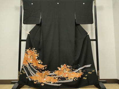 平和屋着物■豪華黒留袖 駒刺繍 宝尽くし御所車花文 金彩 正絹 逸品 CABB1905ou