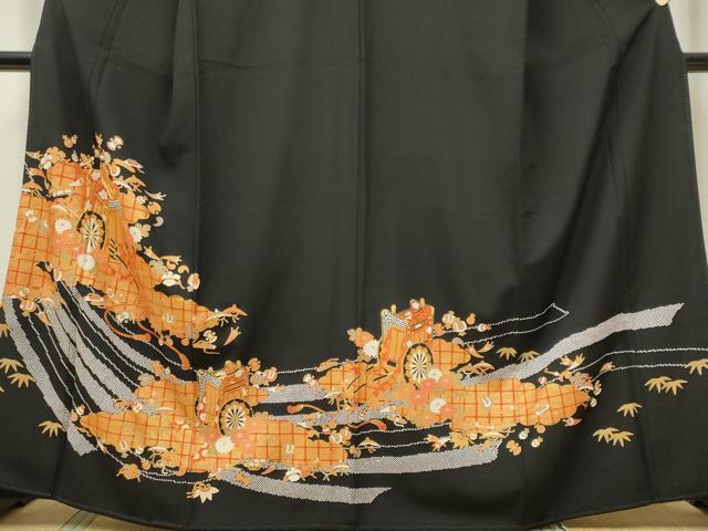 平和屋着物■豪華黒留袖 駒刺繍 宝尽くし御所車花文 金彩 正絹 逸品 CABB1905ou