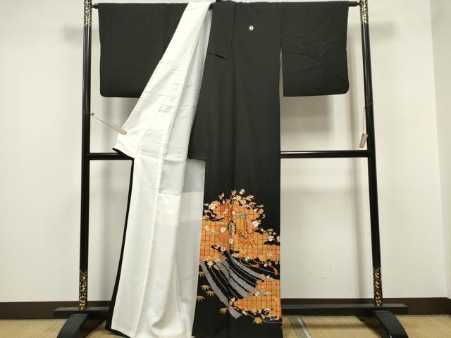 平和屋着物■豪華黒留袖 駒刺繍 宝尽くし御所車花文 金彩 正絹 逸品 CABB1905ou