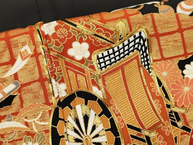 平和屋着物■豪華黒留袖 駒刺繍 宝尽くし御所車花文 金彩 正絹 逸品 CABB1905ou
