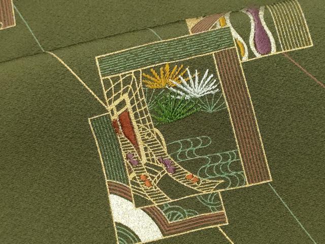 平和屋着物■訪問着 刺繍 色紙重ね風景花文 金銀彩 正絹 逸品 CABB1974ou