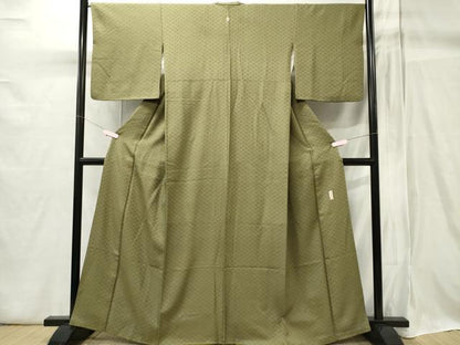 平和屋着物■上質な色無地 作家物 檜垣地紋 鶸茶色 正絹 逸品 CABB1995ou