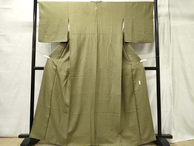 平和屋着物■上質な色無地 作家物 檜垣地紋 鶸茶色 正絹 逸品 CABB1995ou