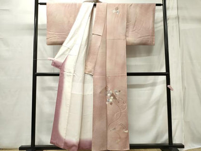 平和屋着物■訪問着 駒刺繍 檜扇花文 暈し染め 金銀糸 正絹 逸品 CABB1996ou