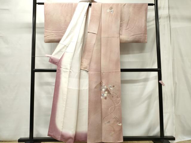 平和屋着物■訪問着 駒刺繍 檜扇花文 暈し染め 金銀糸 正絹 逸品 CABB1996ou