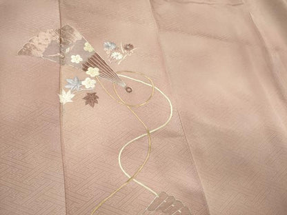 平和屋着物■訪問着 駒刺繍 檜扇花文 暈し染め 金銀糸 正絹 逸品 CABB1996ou