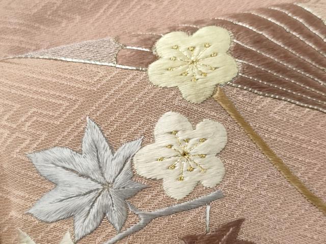 平和屋着物■訪問着 駒刺繍 檜扇花文 暈し染め 金銀糸 正絹 逸品 CABB1996ou