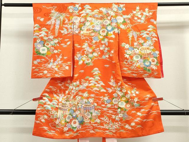 平和屋着物[]お宮参り　女の子　祝着　産着　初着　のしめ　駒刺繍　松竹梅貝桶草花文　金彩　逸品　CABB2032ze