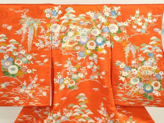 平和屋着物[]お宮参り　女の子　祝着　産着　初着　のしめ　駒刺繍　松竹梅貝桶草花文　金彩　逸品　CABB2032ze