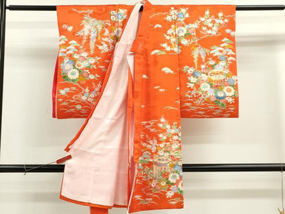 平和屋着物[]お宮参り　女の子　祝着　産着　初着　のしめ　駒刺繍　松竹梅貝桶草花文　金彩　逸品　CABB2032ze