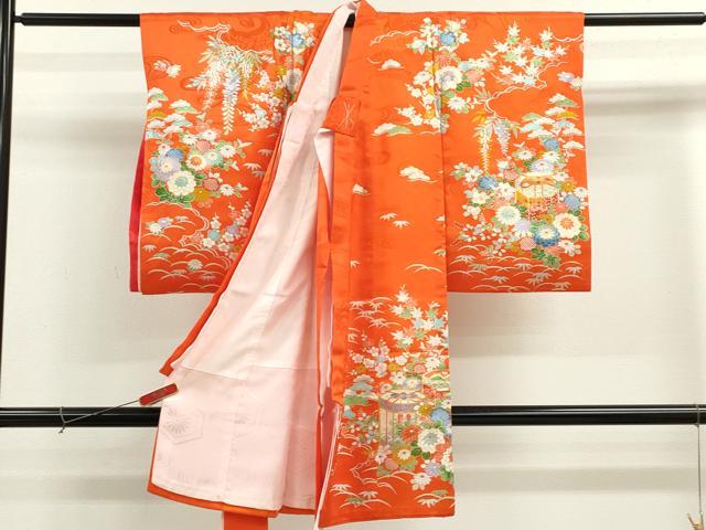 平和屋着物[]お宮参り　女の子　祝着　産着　初着　のしめ　駒刺繍　松竹梅貝桶草花文　金彩　逸品　CABB2032ze