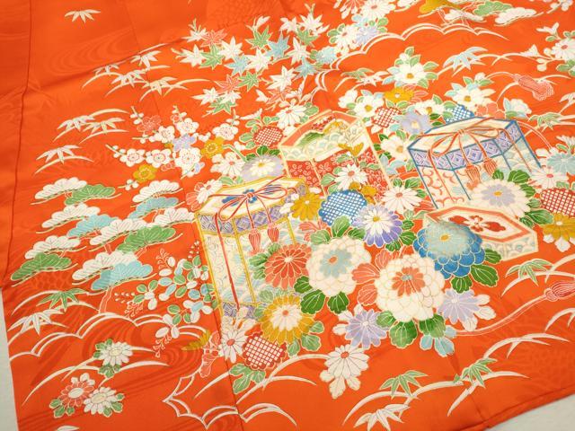 平和屋着物[]お宮参り　女の子　祝着　産着　初着　のしめ　駒刺繍　松竹梅貝桶草花文　金彩　逸品　CABB2032ze