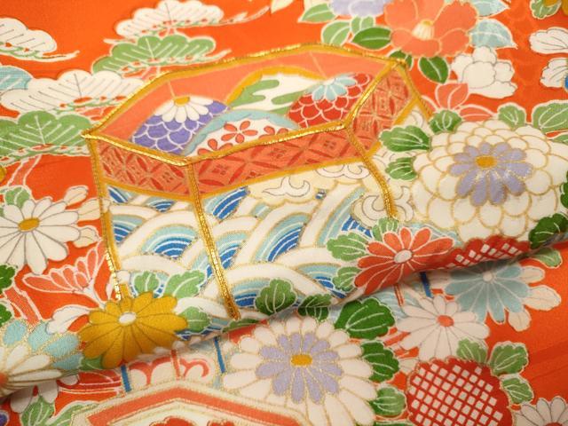 平和屋着物[]お宮参り　女の子　祝着　産着　初着　のしめ　駒刺繍　松竹梅貝桶草花文　金彩　逸品　CABB2032ze