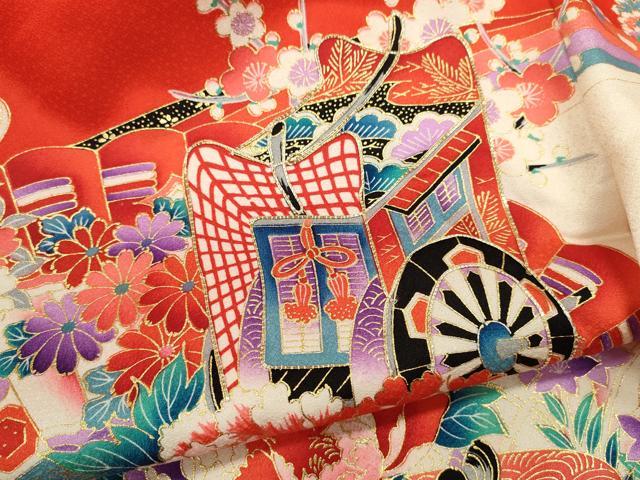 平和屋着物[]お宮参り　女の子　祝着　産着　初着　のしめ　御所車檜扇草花文　暈し染め　金彩　逸品　CABB2033ze