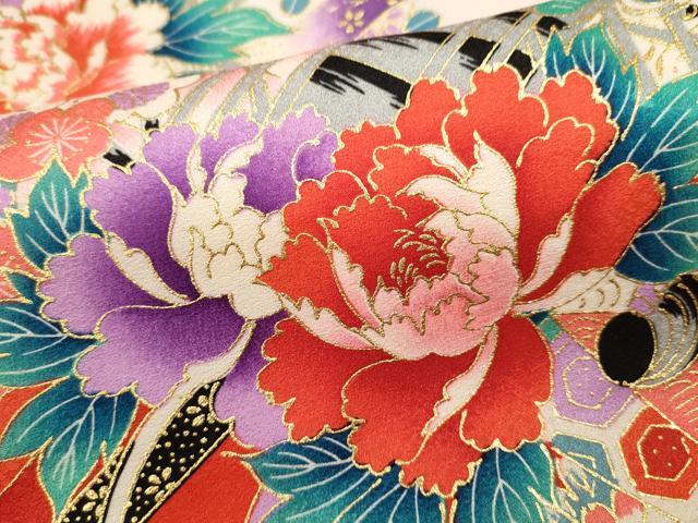 平和屋着物[]お宮参り　女の子　祝着　産着　初着　のしめ　御所車檜扇草花文　暈し染め　金彩　逸品　CABB2033ze