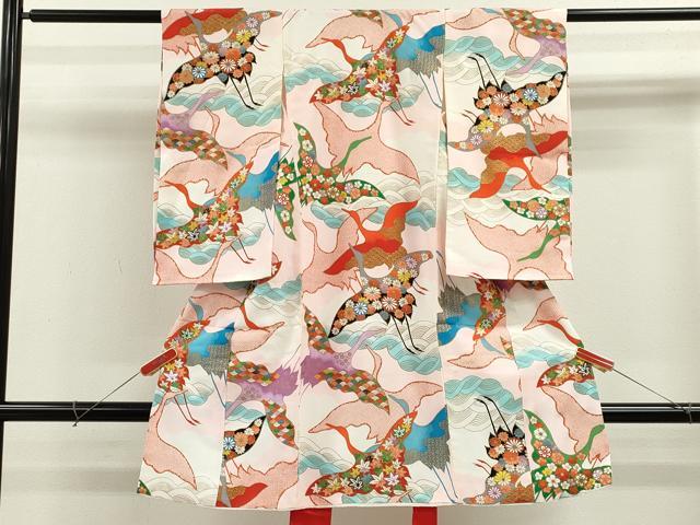 平和屋着物[]お宮参り　女の子　祝着　産着　初着　のしめ　流水飛鶴吉祥花文　金彩　CABB2034ze