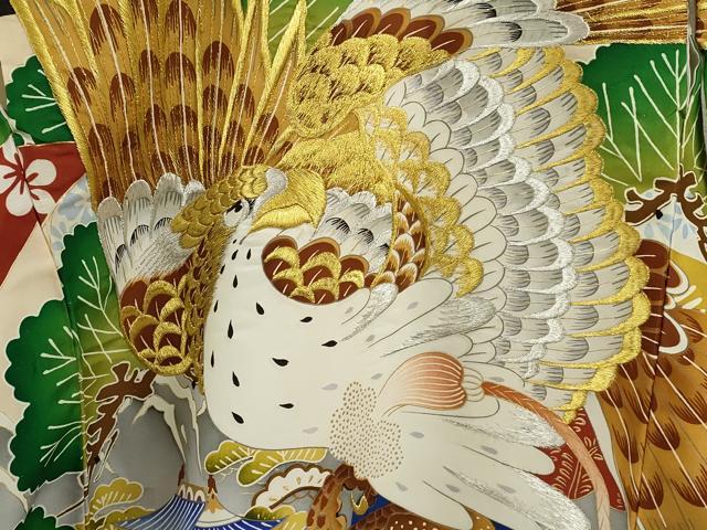 平和屋着物[]お宮参り　男の子　祝着　産着　初着　のしめ　刺繍　鷹　風景笠松文　黒地　金彩　逸品　CABB2035ze