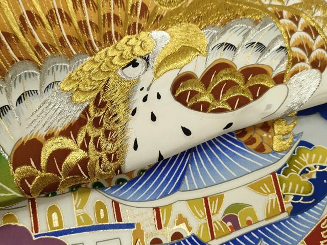 平和屋着物[]お宮参り　男の子　祝着　産着　初着　のしめ　刺繍　鷹　風景笠松文　黒地　金彩　逸品　CABB2035ze