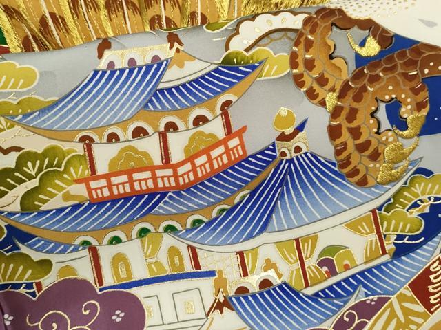 平和屋着物[]お宮参り　男の子　祝着　産着　初着　のしめ　刺繍　鷹　風景笠松文　黒地　金彩　逸品　CABB2035ze