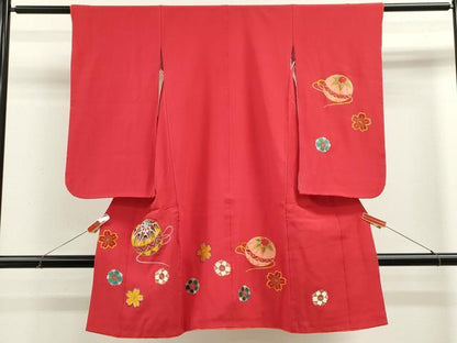 平和屋着物[]七五三　女の子　３歳　祝着　三つ身　総刺繍　鞠舞桜文　金糸　逸品　CABB2037ze