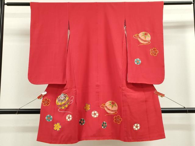 平和屋着物[]七五三 女の子 ３歳 祝着 三つ身 総刺繍 鞠舞桜文 金糸 逸品 CABB2037ze