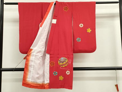 平和屋着物[]七五三　女の子　３歳　祝着　三つ身　総刺繍　鞠舞桜文　金糸　逸品　CABB2037ze